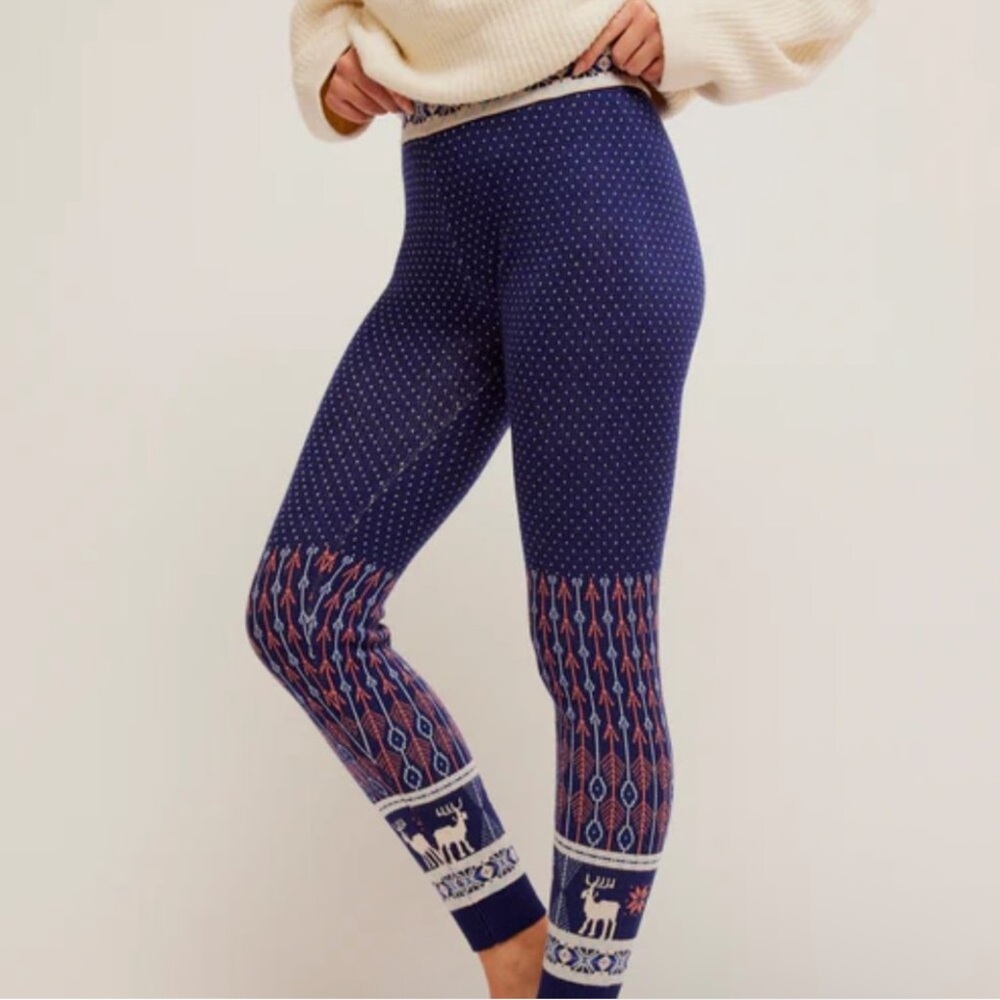 Free People Falala Leggings XS NWOT Navy Fair Isle - Picture 2 of 4